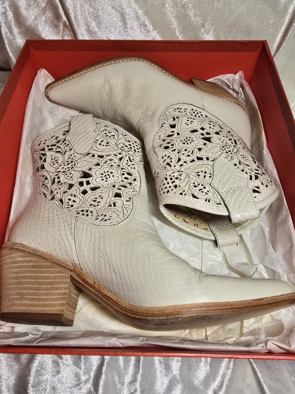 Donald Pliner Ivory Matte Snake Cutout Western Boots (Size 6.5)